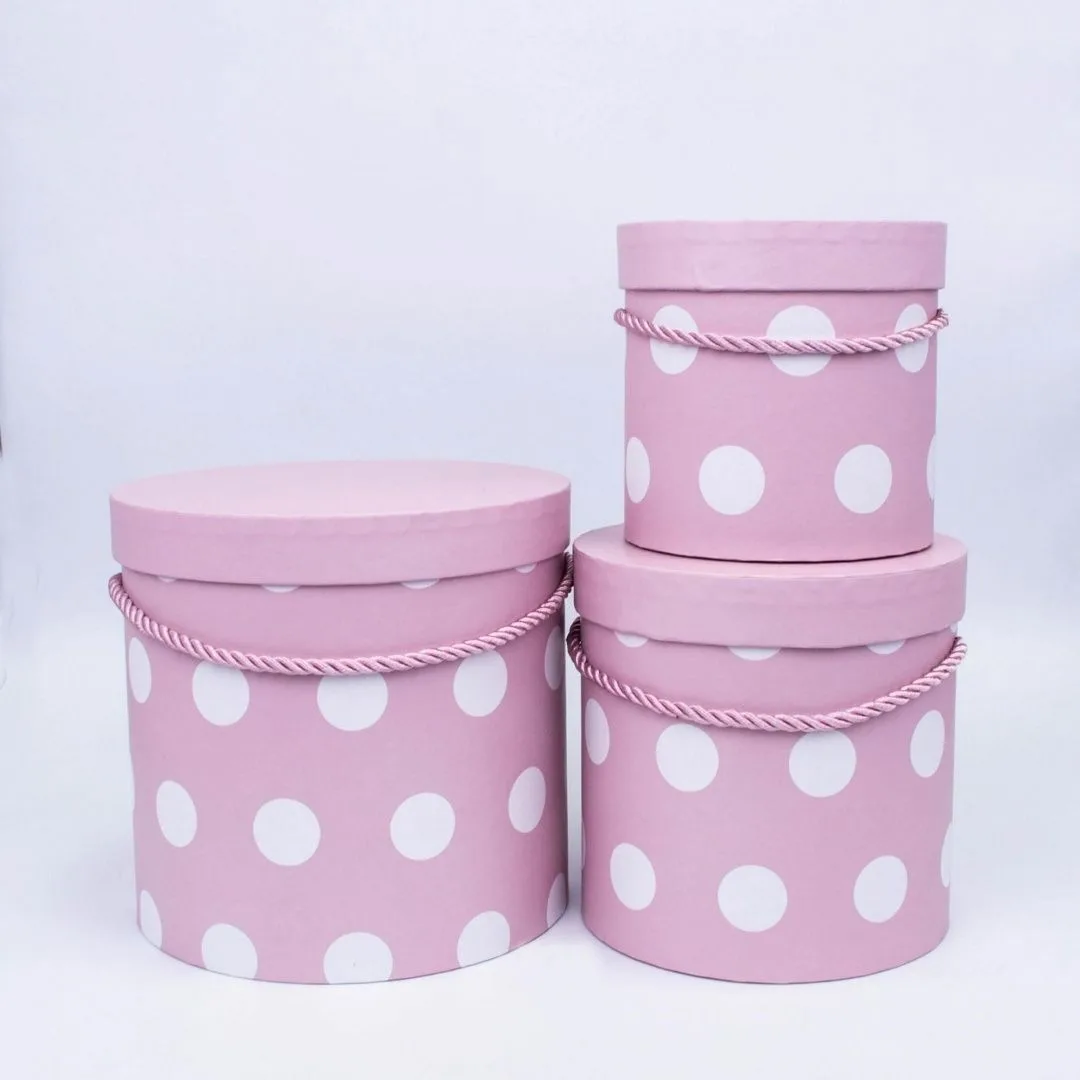 Набор коробок Цилиндр, Белые точки, Розовый, 17*18 см, 3 шт.
