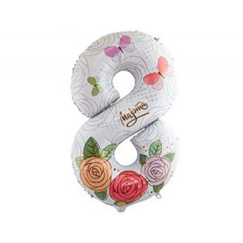 К 40"/102см Цифра "8" 8 Марта. Розы /1 шт./(Китай)