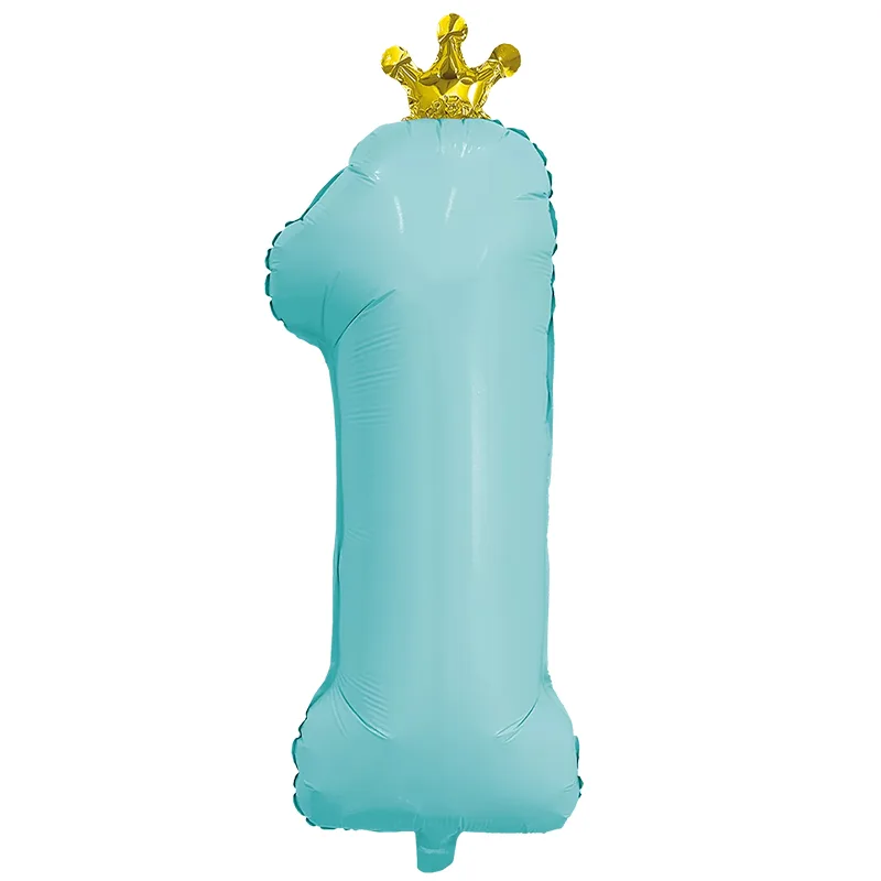 Р 32"/81см Цифра, 1 Золотая корона, Аквамарин, 1 шт. в упак.  (Россия)