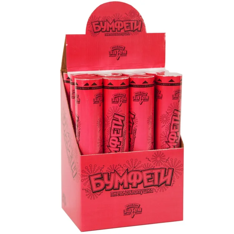 Пневмохлопушка (30 см.) Бумфети красное, 1 шт.