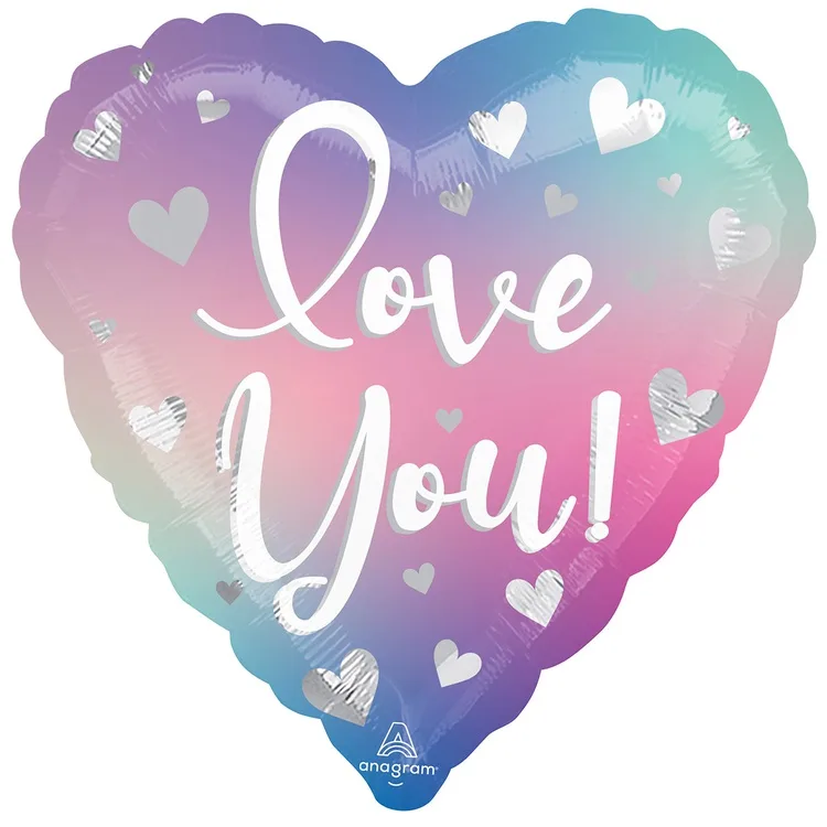 А 18"/46см ILY Сердца Silver Омбре нежное/1 шт./ (США)