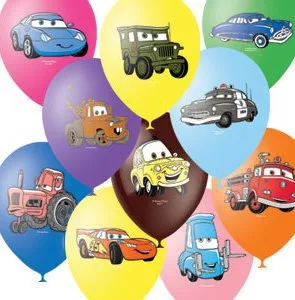 М 12"/30см  Пастель+Декоратор (шелк.) Дисней: Цветной. Тачки 1 ст. 4 цв. рис. / уп. 25 шт.