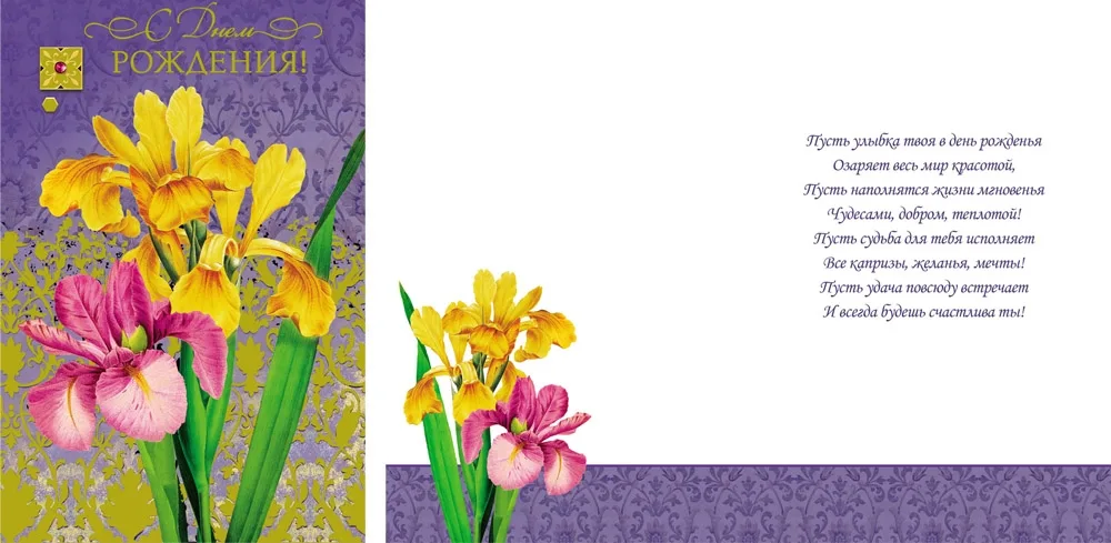 Открытка А5 С днем рождения! Ирисы (10 шт.)