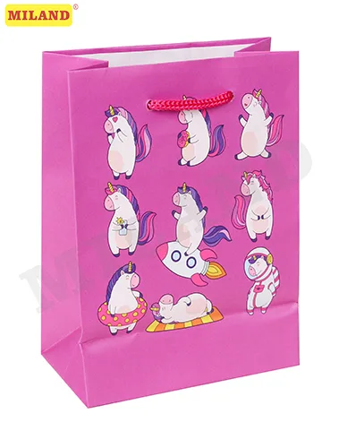 Пакет подарочный с матовой ламинацией 11.5x14.5x6 см (S) Милые единороги.