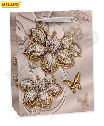 Dream cards Пакет подарочный с матовой ламинацией и глиттером 18х23х10 см (М)Изысканные цветы