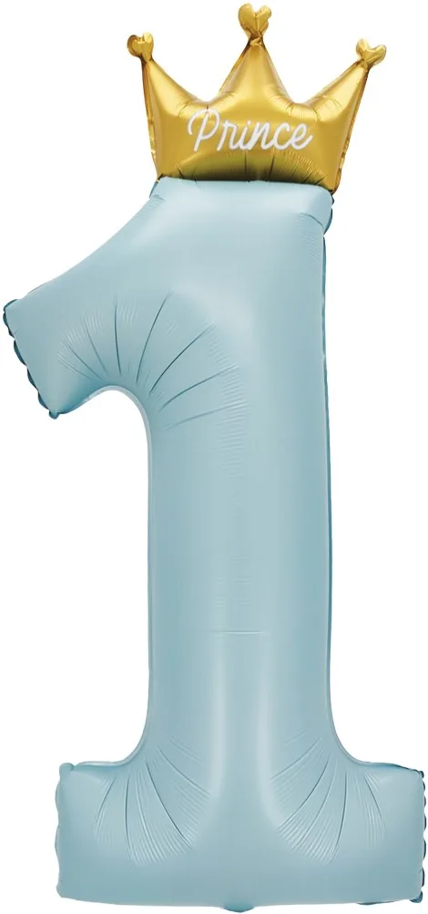 F 49"/124 см Цифра, 1 Золотая корона, Голубой, 1 шт. в уп. (Китай)