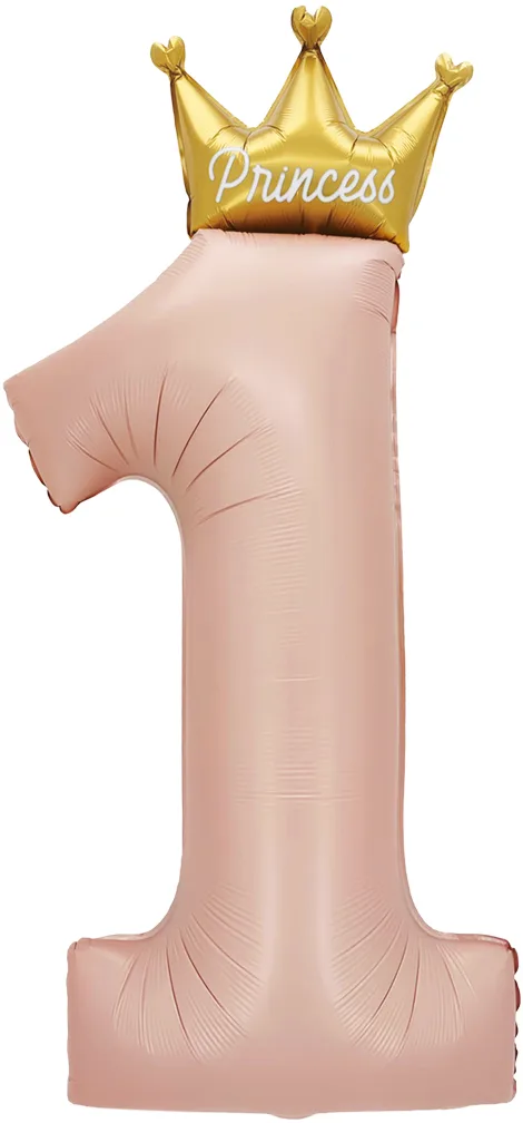 F 49"/124 см Цифра, 1 Золотая корона, Розовый, 1 шт. в уп. (Китай)