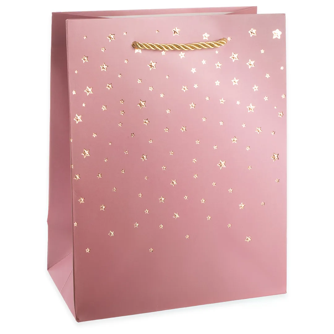 Пакет подарочный, Звездное сияние, Дизайн №1, Розовый, Металлик, 23*18*10 см, 1 шт.