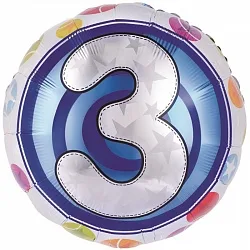 F 18"/46см Круг, Цифра "3" Красочная, 1 шт (Китай)