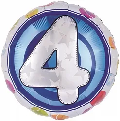 F 18"/46см Круг, Цифра "4" Красочная, 1 шт (Китай)