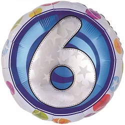 F 18"/46см Круг, Цифра "6" Красочная, 1 шт (Китай)
