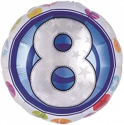 F 18"/46см Круг, Цифра "8" Красочная, 1 шт (Китай)