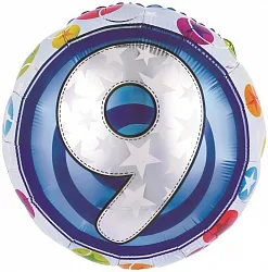 F 18"/46см Круг, Цифра "9" Красочная, 1 шт (Китай)