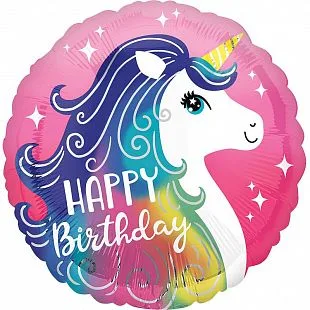 А 18"/46см Круг Единорог, С Днем рождения!, 1 шт. (США)