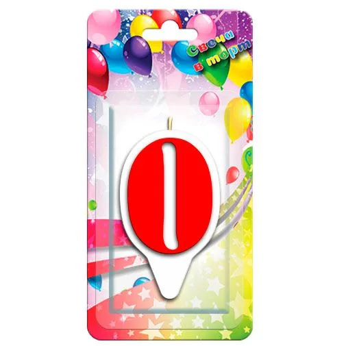 Свеча тортовая цифра "0" Волна" Красная/1 шт./(Россия)