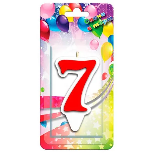 Свеча тортовая цифра "7" Волна" Красная/1 шт./(Россия)