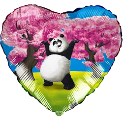 Р 18"/46см Сердце, Панда, 1 шт.(Россия)