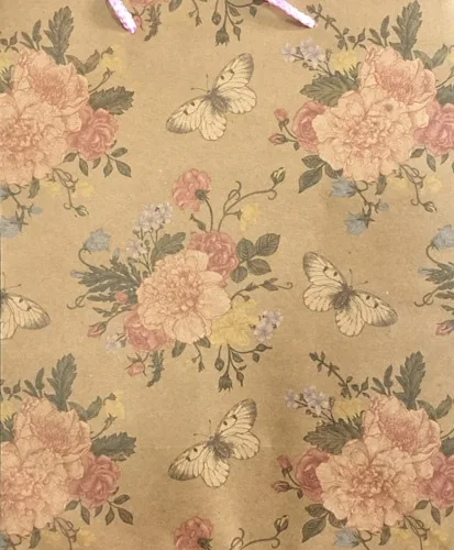 Пакет подарочный  Цветы и бабочки (L-Kraft) 26 х 33 х 14