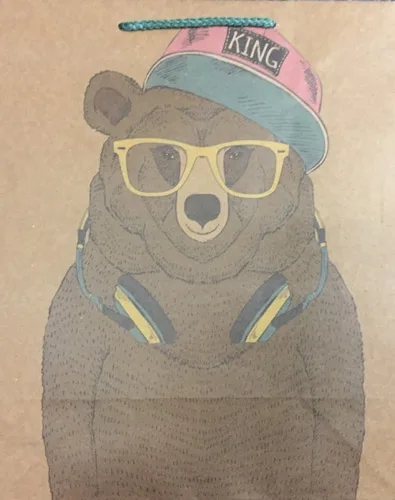 Пакет подарочный Медведь в кепке (L-Kraft) 26 х 33 х 14