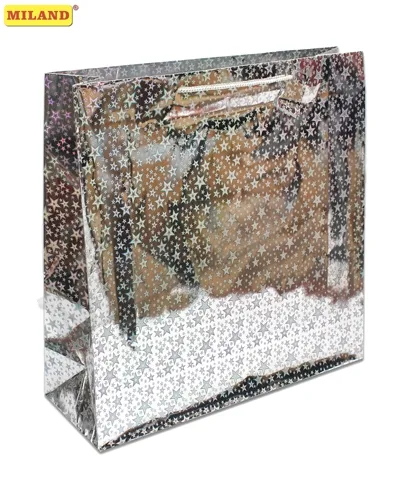 Пакет подарочный Серебристые звезды (ХХL-голография) 47 х 40 х 14