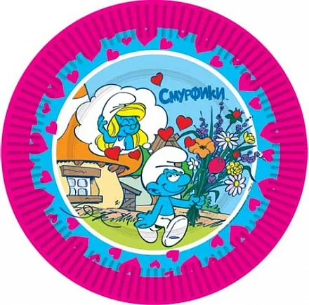 Тарелки "Смурфики", 18 см./ уп. 10 шт.
