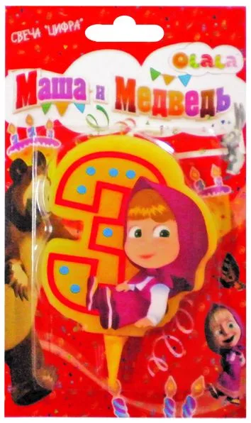 свеча "Цифра 3, Маша и Медведь"