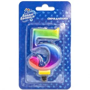 Свеча Цифра "5" Радужный, 8 см., 1 шт.
