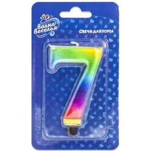 Свеча Цифра "7" Радужный, 8 см., 1 шт.