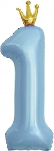 F 40"/102 см Цифра, 1 Золотая корона, Голубой, 1 шт. в упак.  /(Китай)