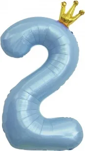 F 40"/102 см Цифра, 2 Золотая корона, Голубой, 1 шт. в упак.  /(Китай)