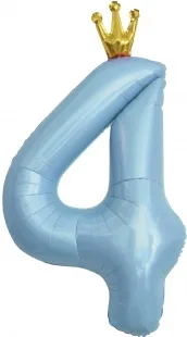 F 40"/102 см Цифра, 4 Золотая корона, Голубой, 1 шт. в упак.  /(Китай)