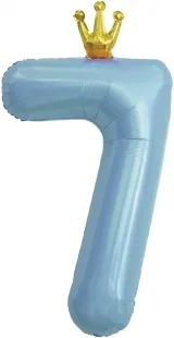 F 40"/102 см Цифра, 7 Золотая корона, Голубой, 1 шт. в упак.  /(Китай)