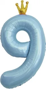 F 40"/102 см Цифра, 9 Золотая корона, Голубой, 1 шт. в упак.  /(Китай)
