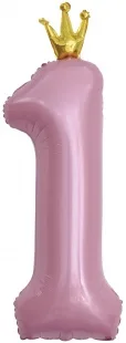 F 40"/102 см Цифра, 1 Золотая корона, Розовый, 1 шт. в упак.  /(Китай)