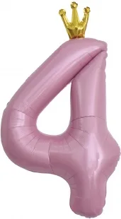 F 40"/102 см Цифра, 4 Золотая корона, Розовый, 1 шт. в упак.  /(Китай)