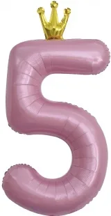 F 40"/102 см Цифра, 5 Золотая корона, Розовый, 1 шт. в упак.  /(Китай)