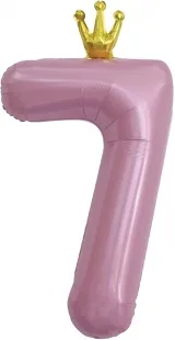 F 40"/102 см Цифра, 7 Золотая корона, Розовый, 1 шт. в упак.  /(Китай)