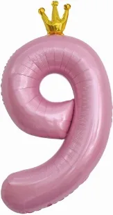 F 40"/102 см Цифра, 9 Золотая корона, Розовый, 1 шт. в упак.  /(Китай)