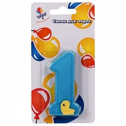 Свеча Цифра "1" голубая с уточкой, 7,5см / 1 шт.