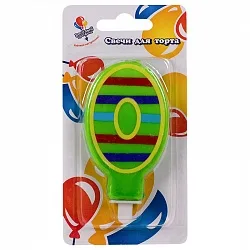 Свеча Цифра "0" яркая 8 см с держателем