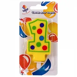 Свеча Цифра "1" яркая 8см с держателем