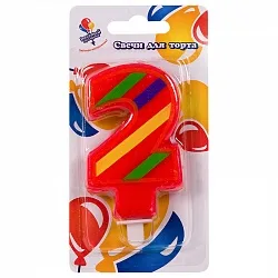 Свеча Цифра "2" яркая 8 см с держателем