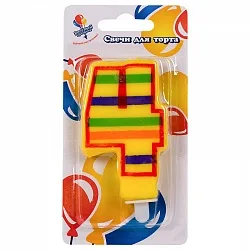 Свеча Цифра "4" яркая 8см с держателем