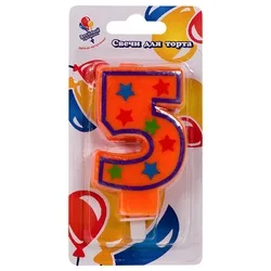 Свеча Цифра "5" яркая 8см с держателем