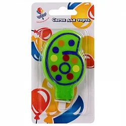 Свеча Цифра "6" яркая 8см с держателем