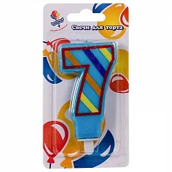 Свеча Цифра "7" яркая 8см с держателем