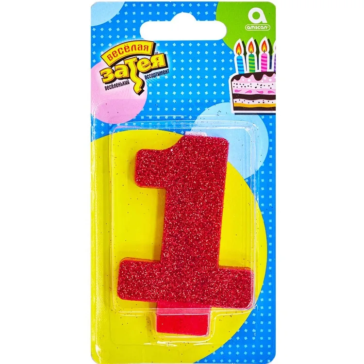 Свеча -цифра "1" Глиттер 8см