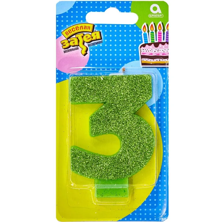 Свеча -цифра "3" Глиттер 8см