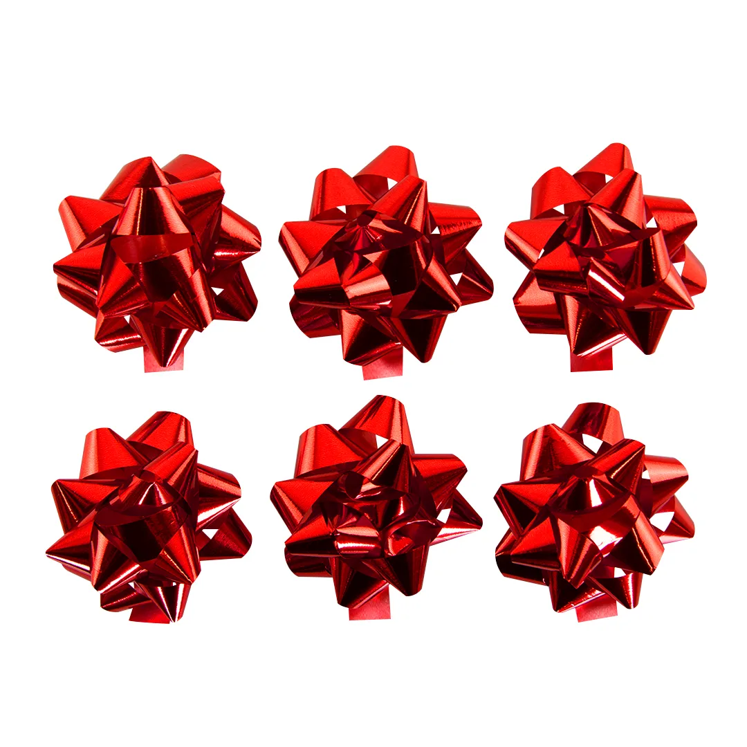 Бант Звезда, Красный, Металлик, 7,6 см, 6 шт.