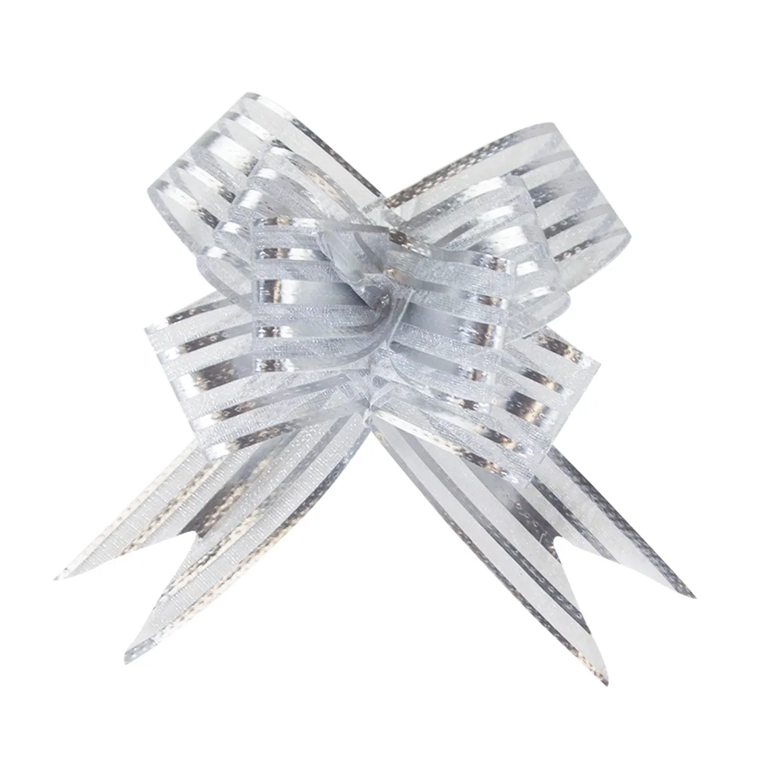 Текстильный бант Бабочка, Тонкие полосы, Серебро, 10 см, 10 шт.